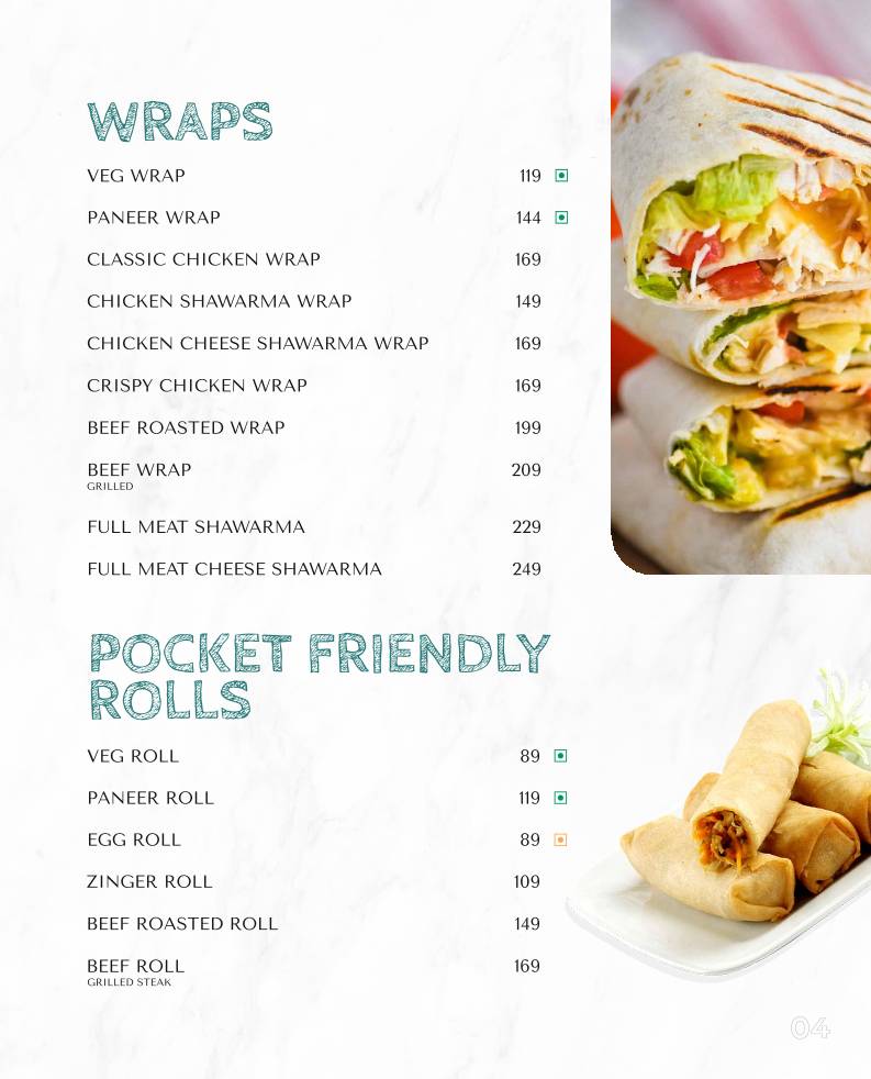 Kizza.cafe menu