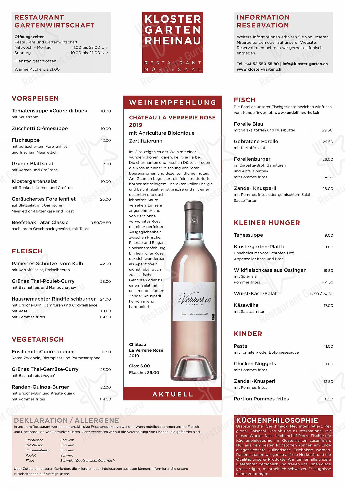 Menu di Restaurant Klostergarten - Takeaway Menu