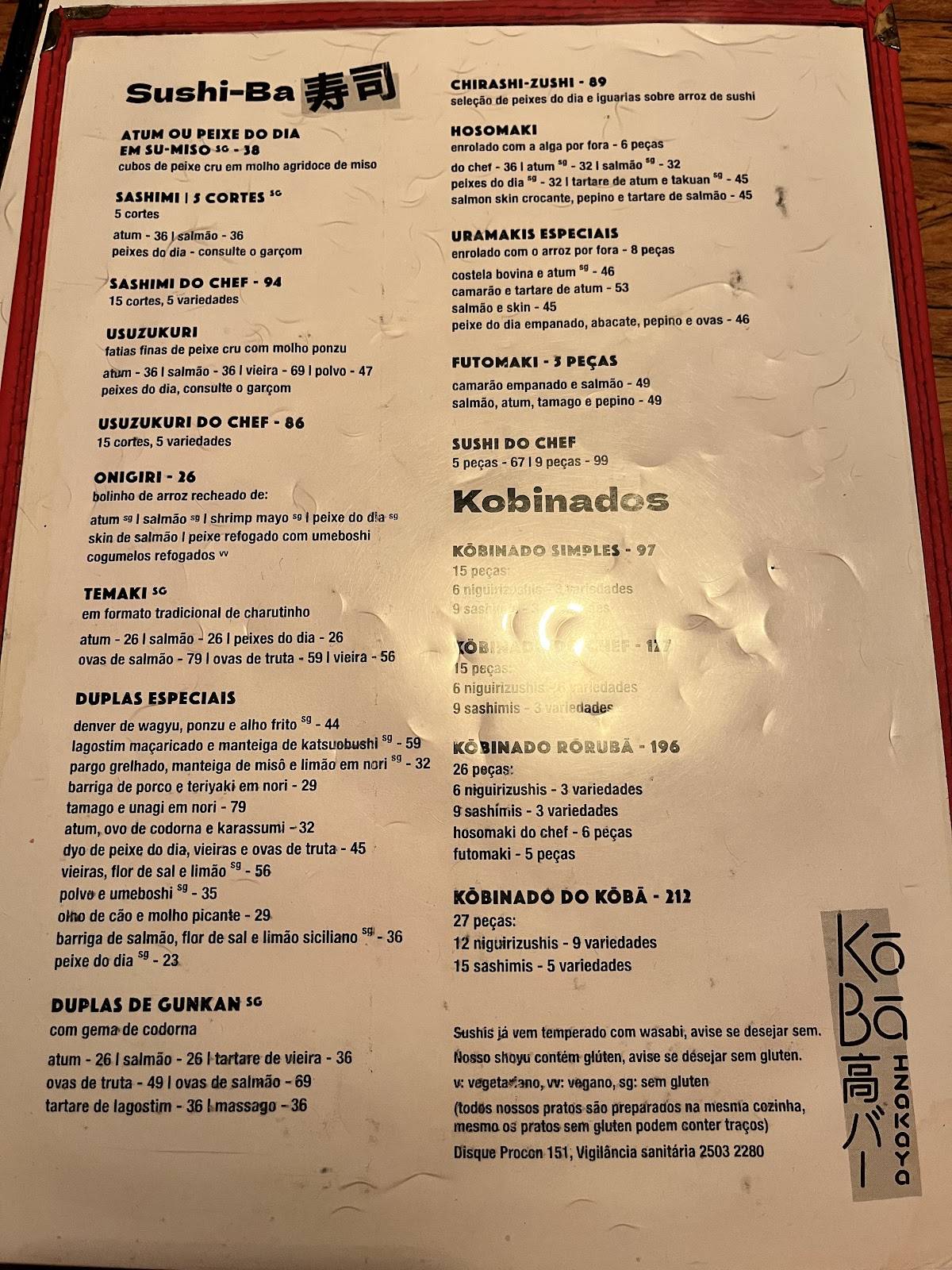 KōBā Izakaya cardápio