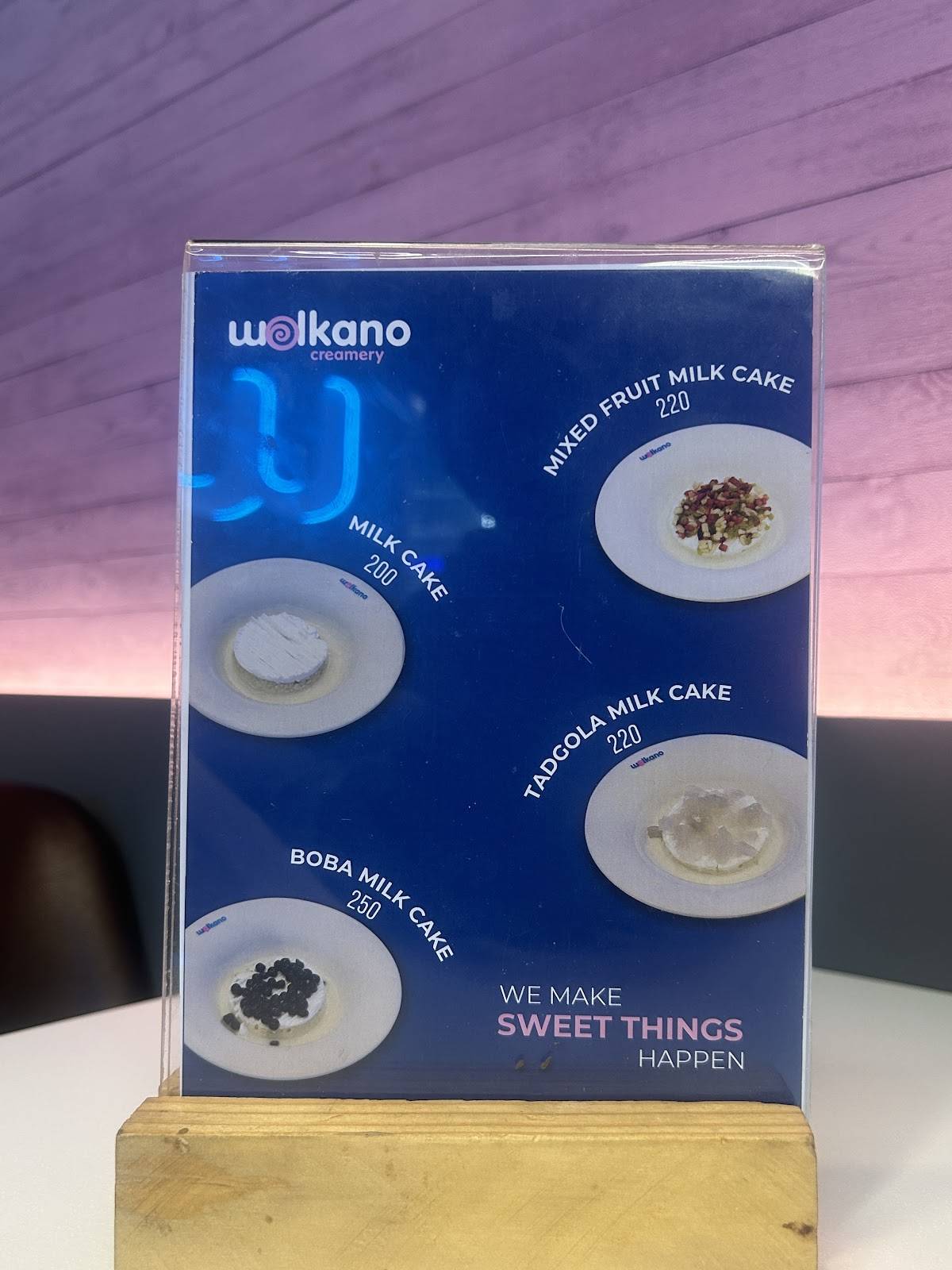 Wolkano Creamery menu