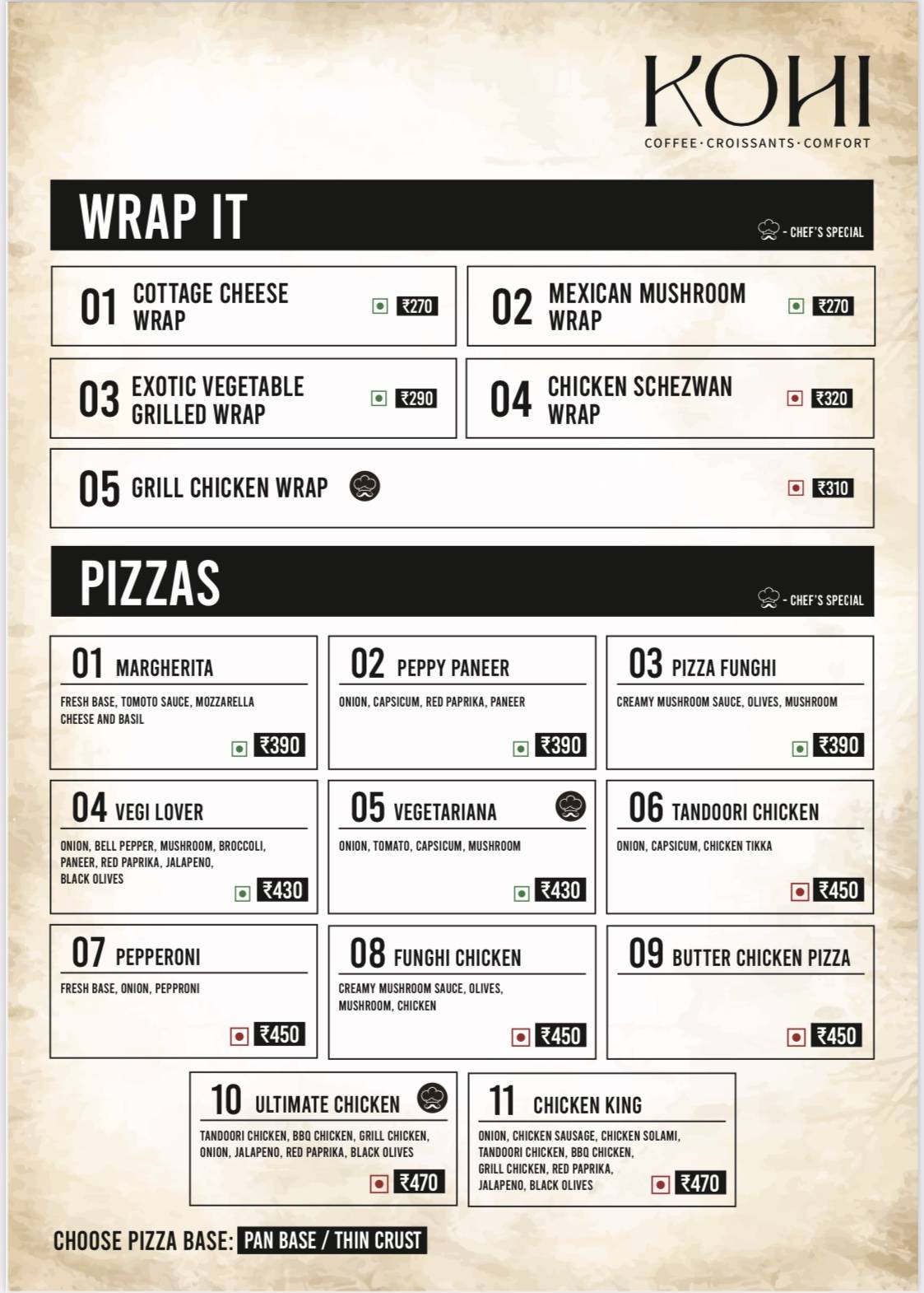 Kohi - The Cafe menu