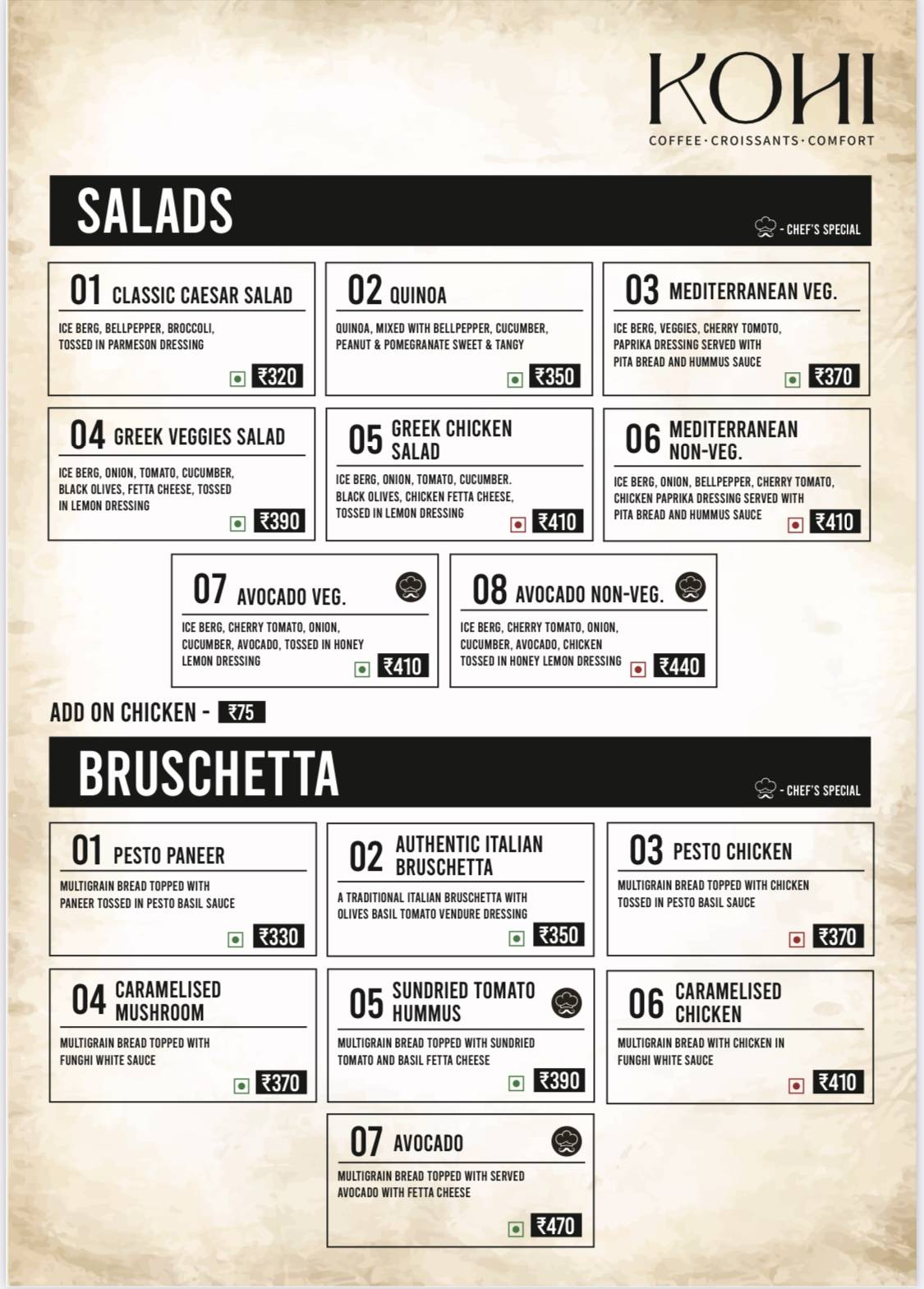 Kohi - The Cafe menu