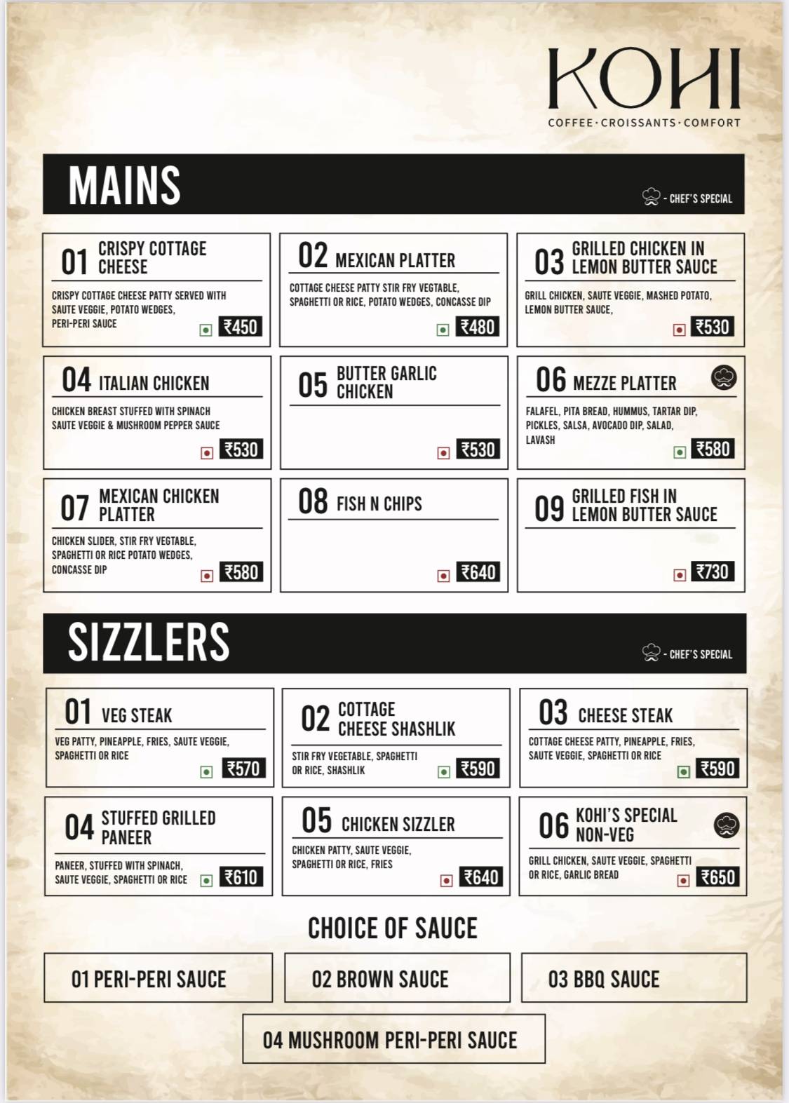 Kohi - The Cafe menu