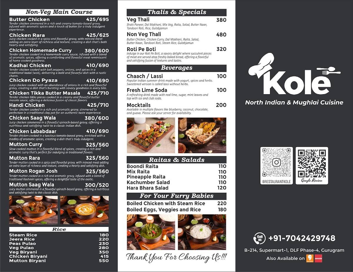 Kole - The North Indian Restaurant menu