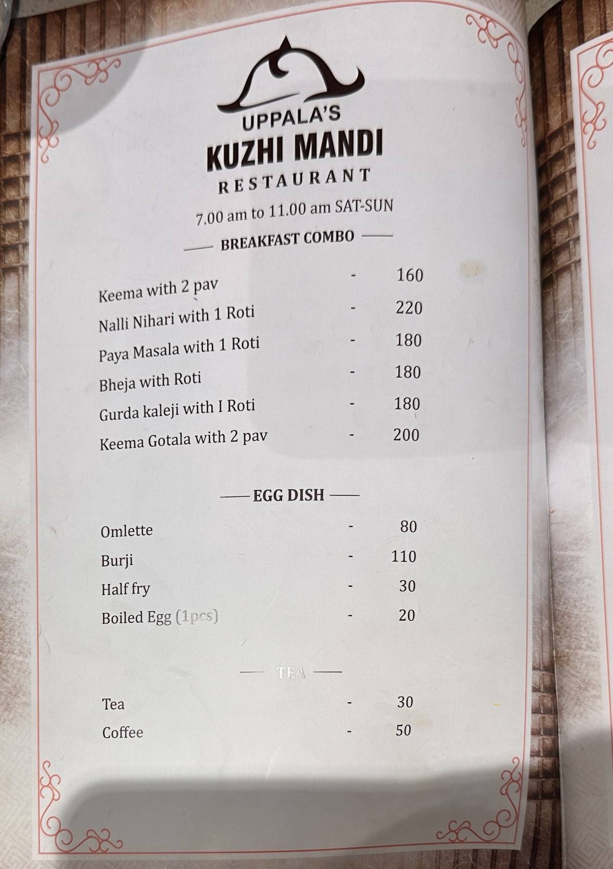 Kuzhi Mandi Restaurant menu