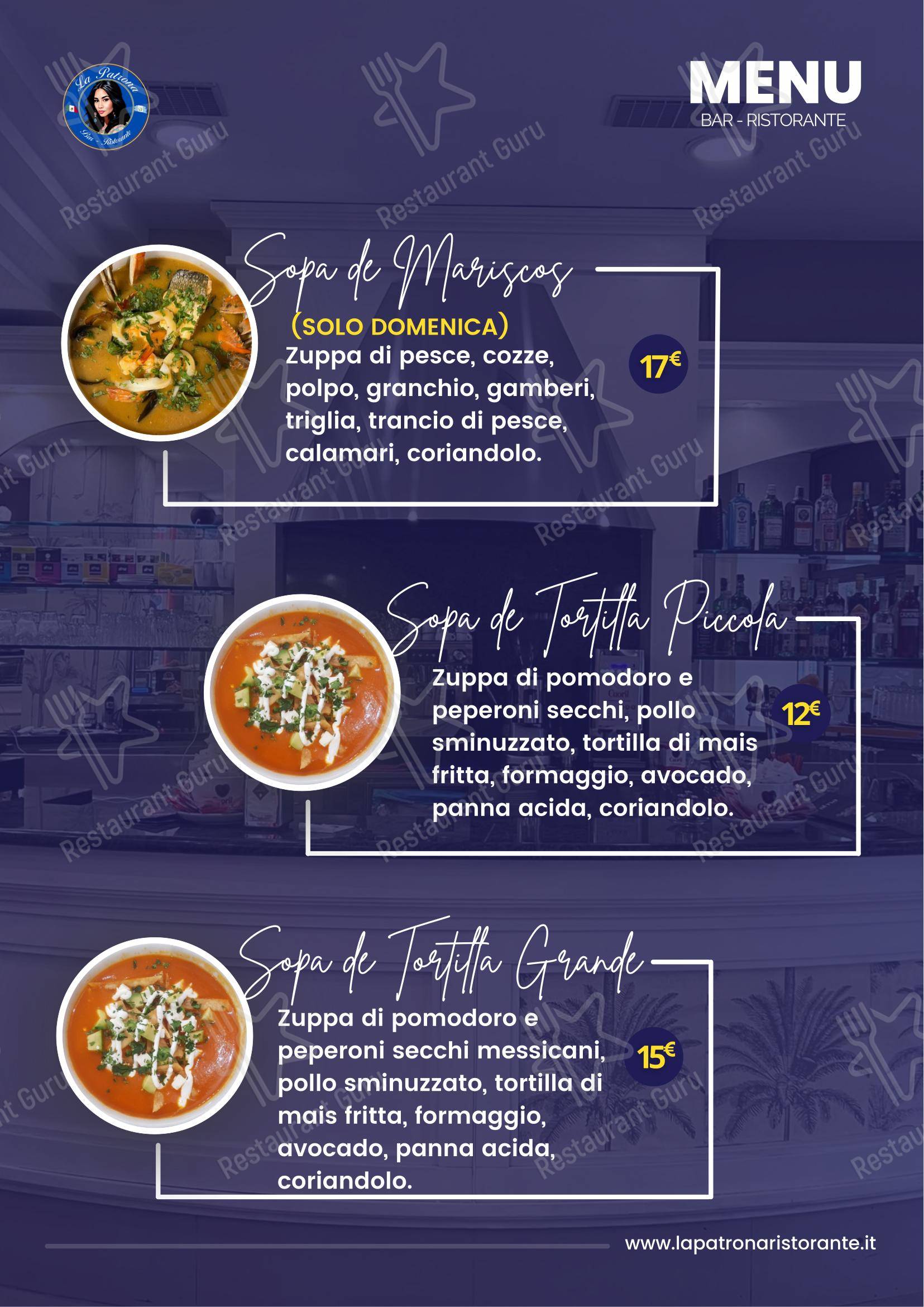 Menu per LA PATRONA in Milano