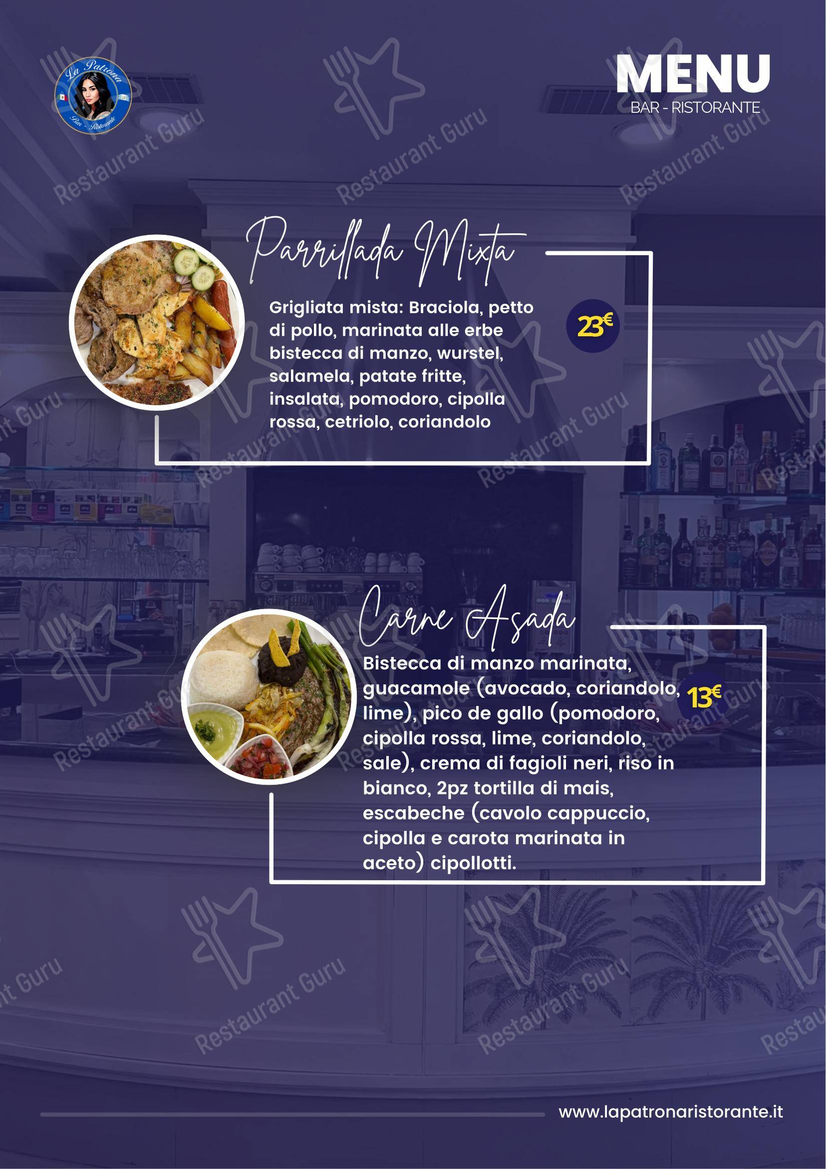 Menu per LA PATRONA ristorante