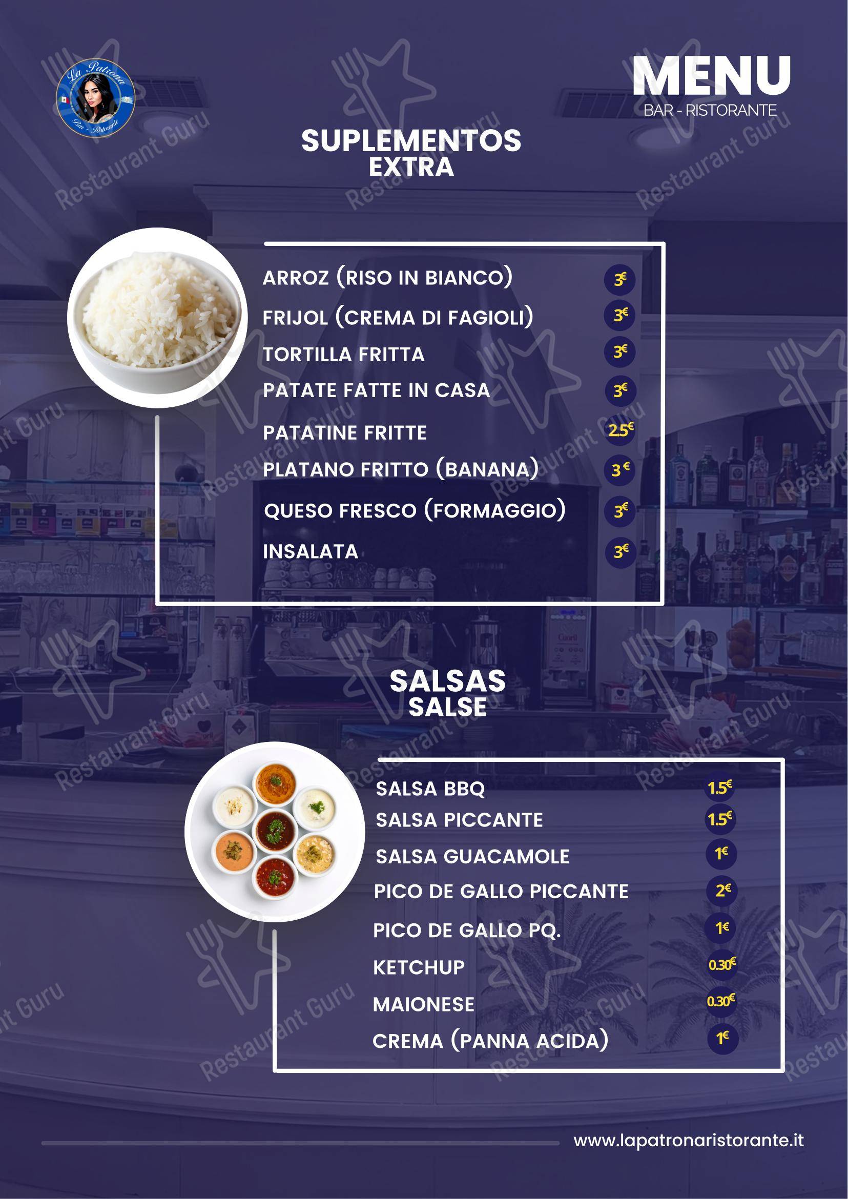 Menu per LA PATRONA ristorante