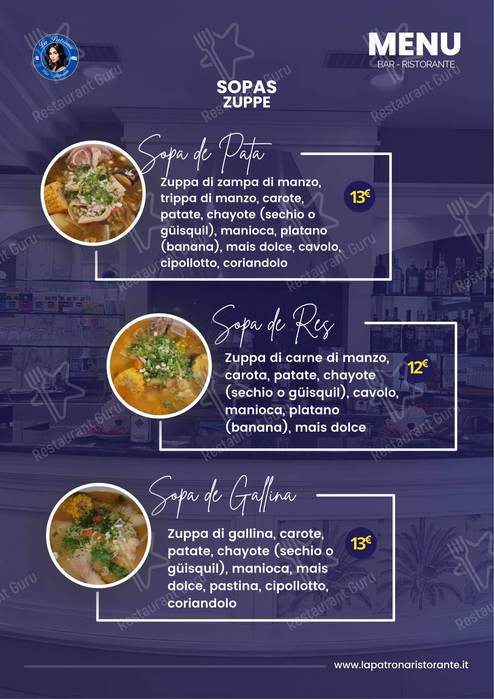Menu per LA PATRONA ristorante