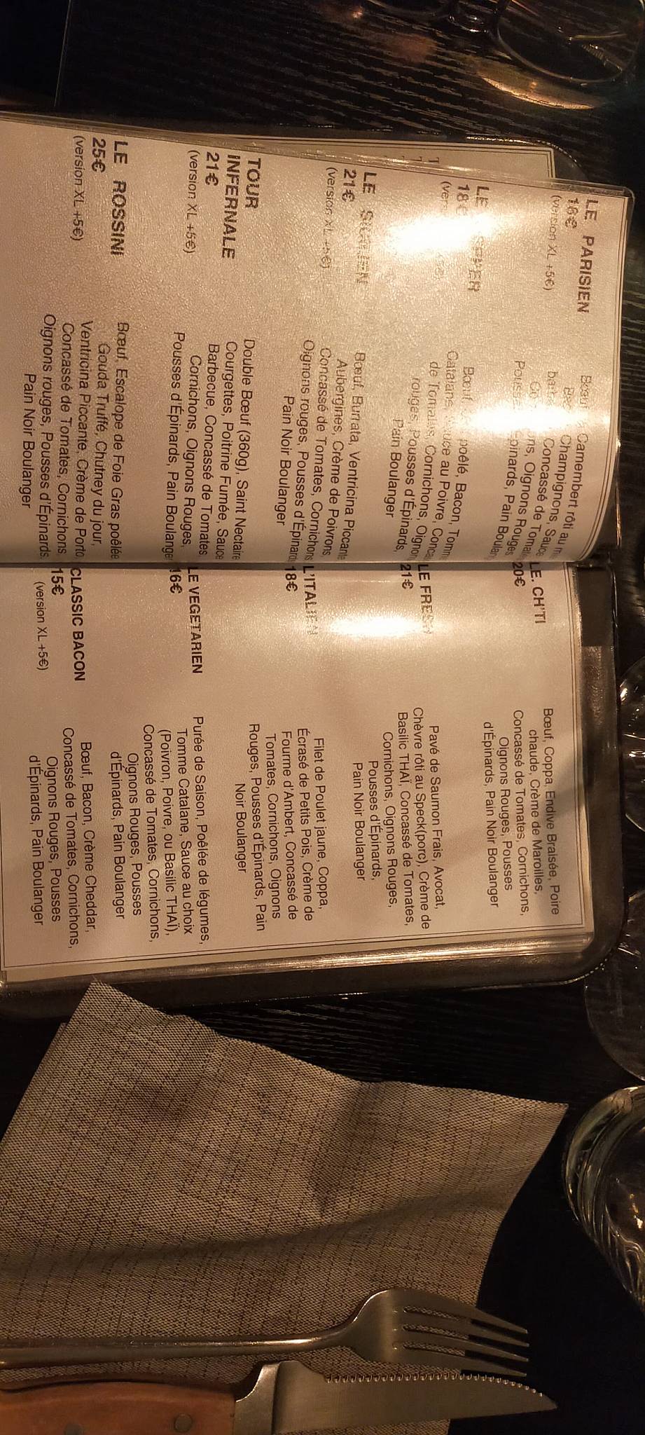 Menu de L'Adresse BURGERS LILLE
