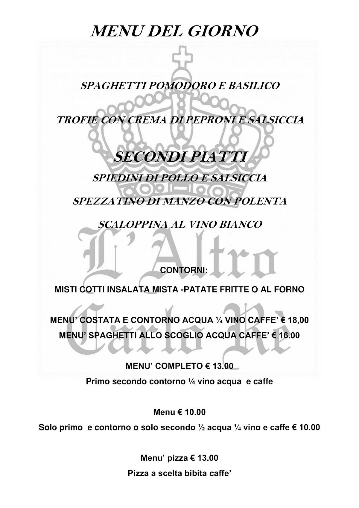 Menu di L'Altro Carlo Rè 