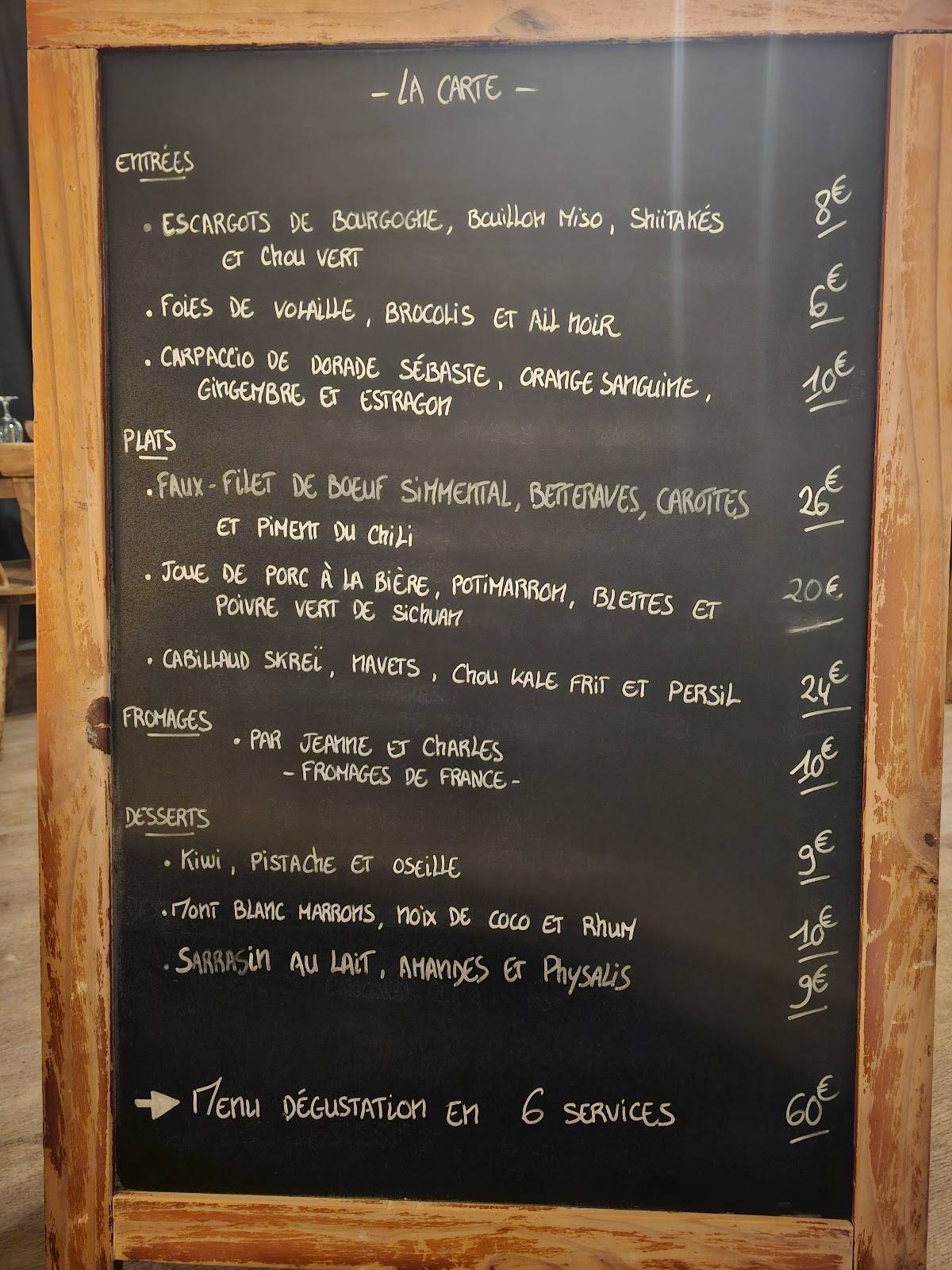 Menu de L'Escapade