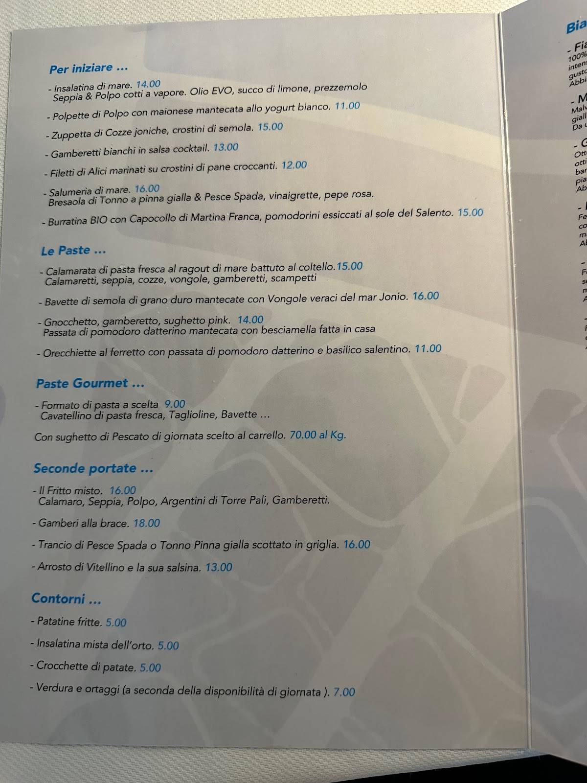 Menu di Ristorante Li Pali 