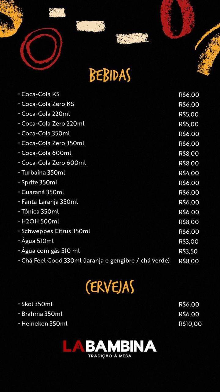 La Bambina cardápio
