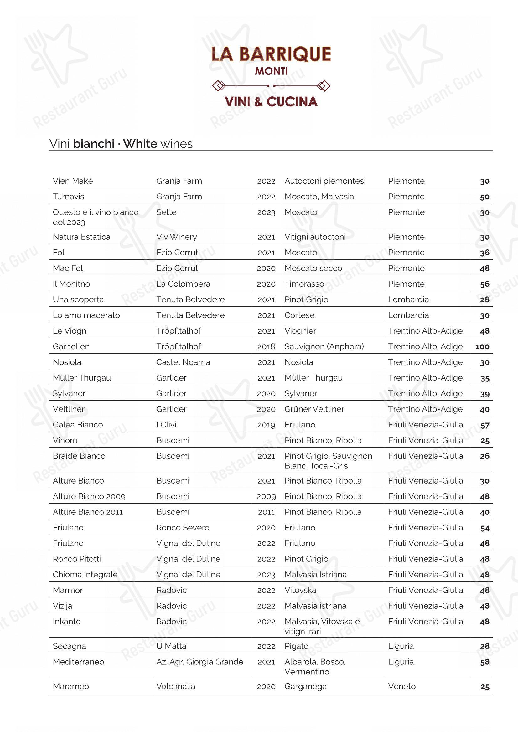 Menu di La Barrique - Menu