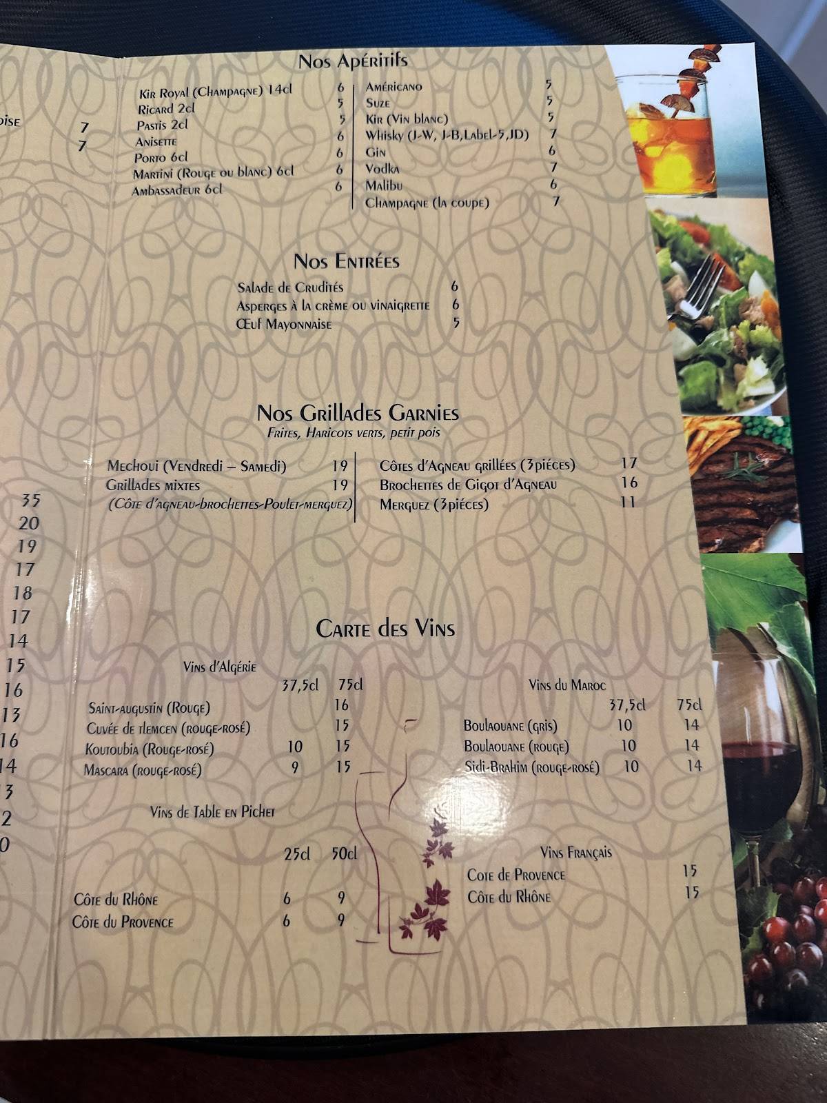 Menu au La Couscoussière de Fontenay restaurant, FontenaysousBois