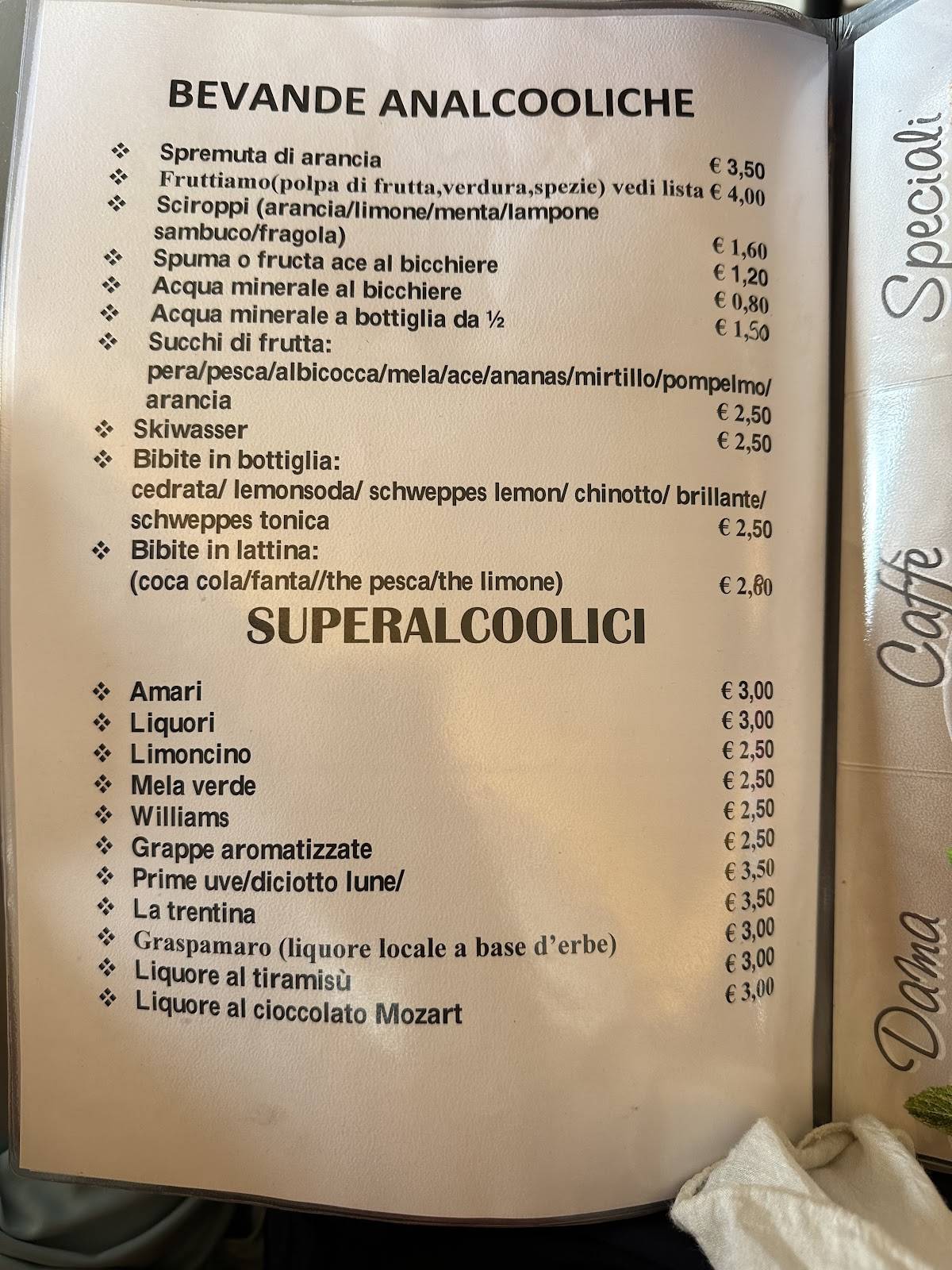 Menu di La Croda 