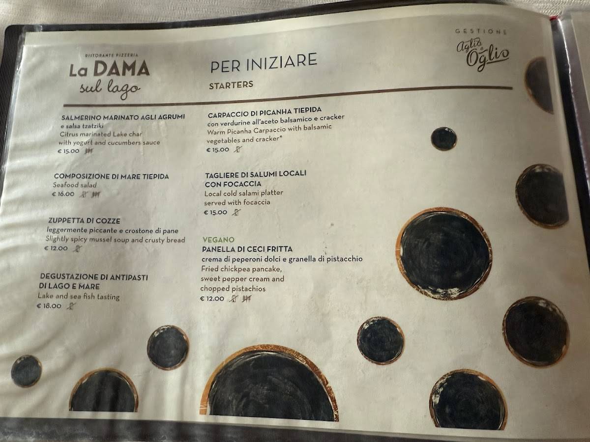 Menu di La DAMA sul lago Ristorante Pizzeria 