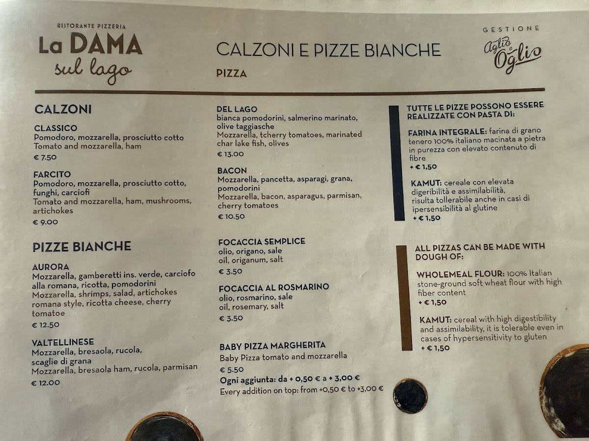 Menu di La DAMA sul lago Ristorante Pizzeria 