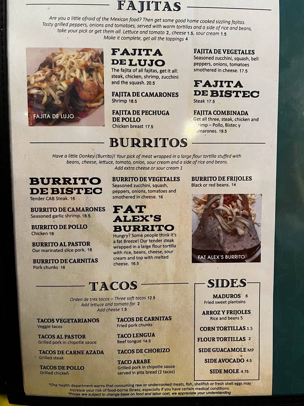 Menu at La Esperanza restaurant, Lindenwold