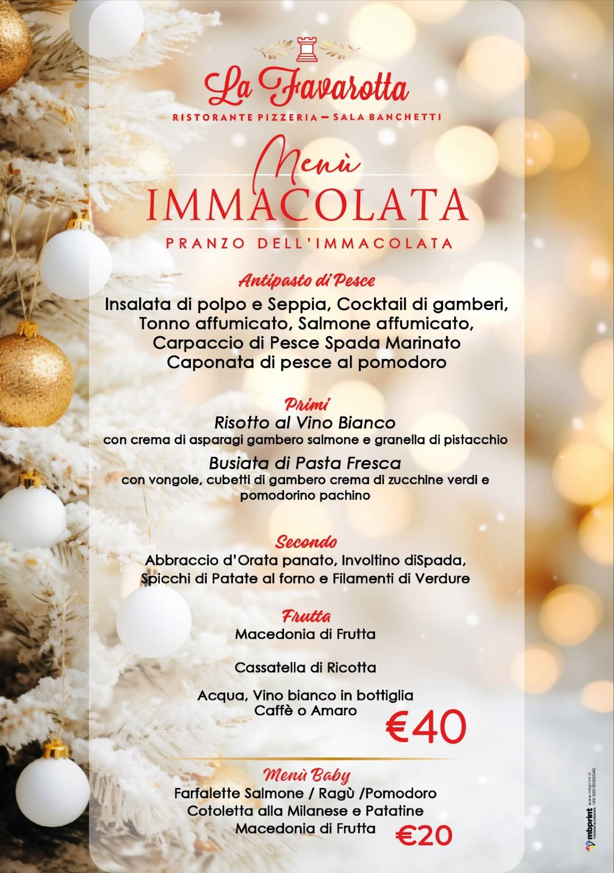 Menu di La Favarotta Ristorante pizzeria sala banchetti