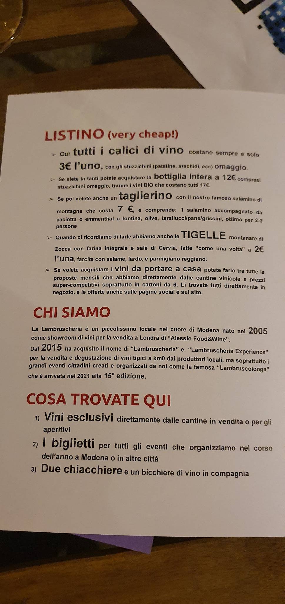Menu di La Lambruscheria 