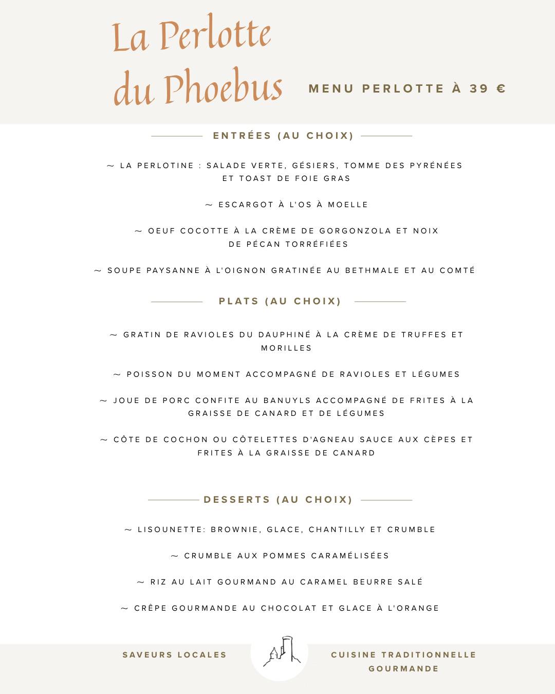 Menu de La Perlotte du Phoebus