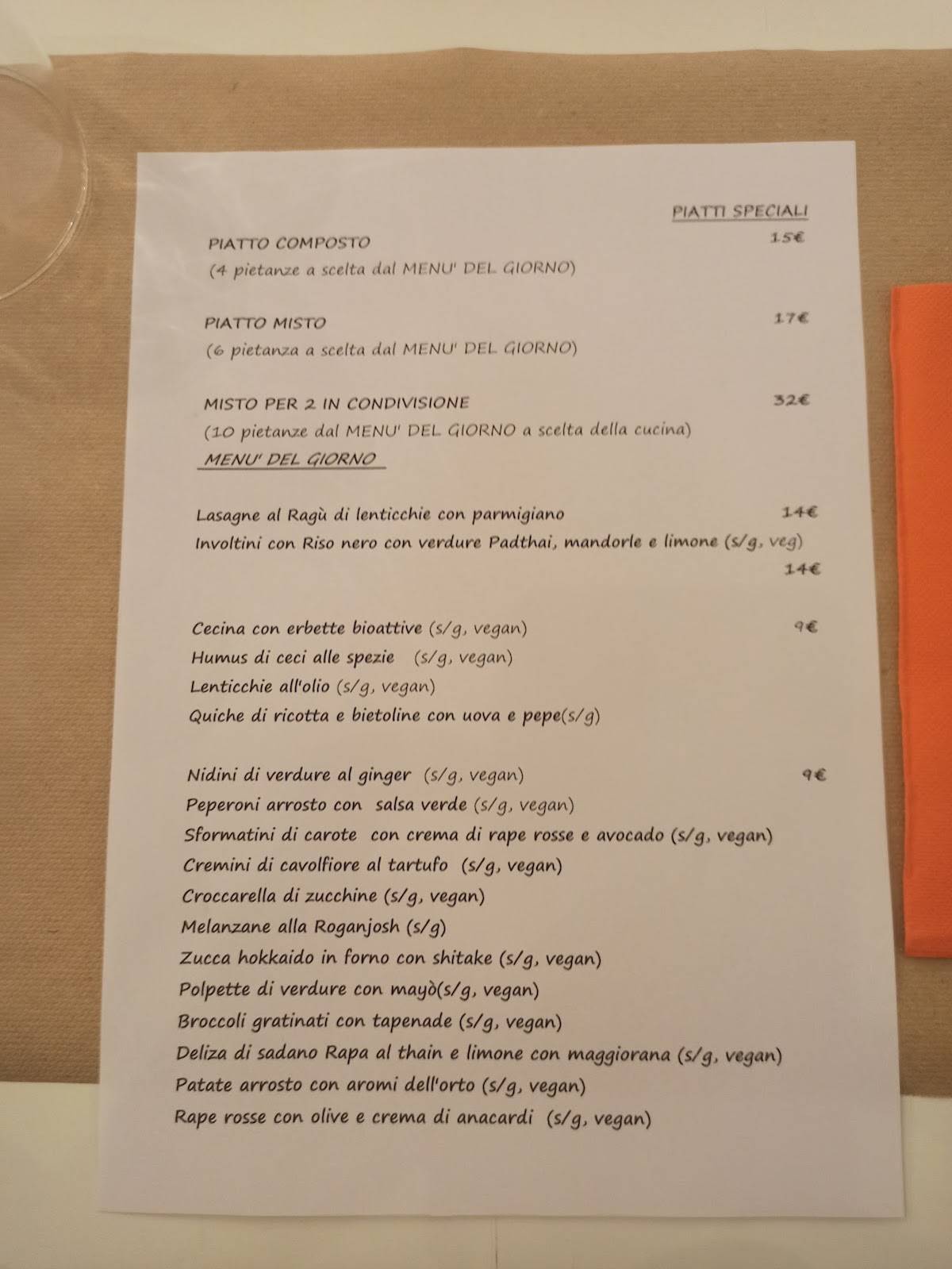 Menu di La Raccolta - Ristorante Biomarket Vegetariano Firenze 