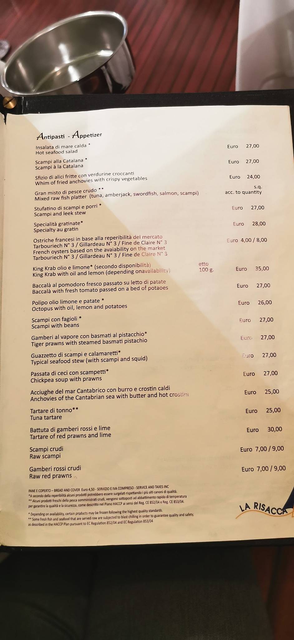 Menu di La Risacca Blu 