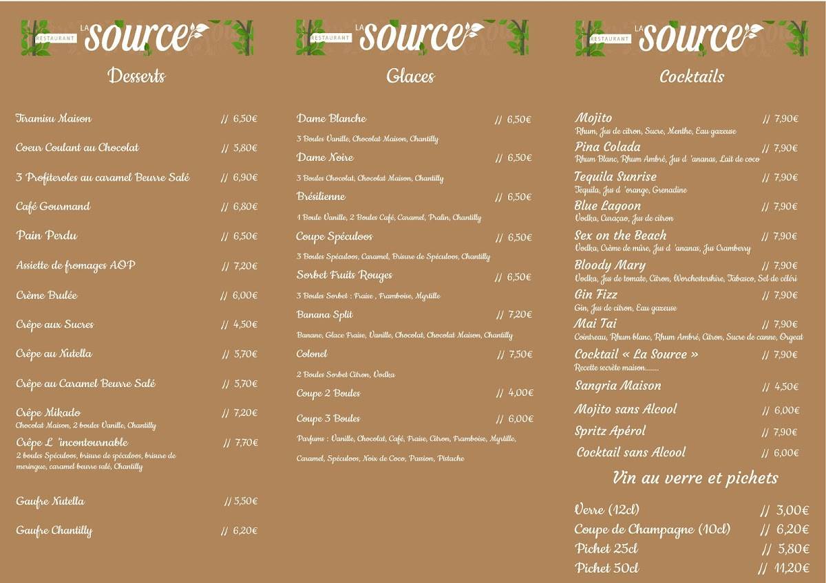 Menu de La Source
