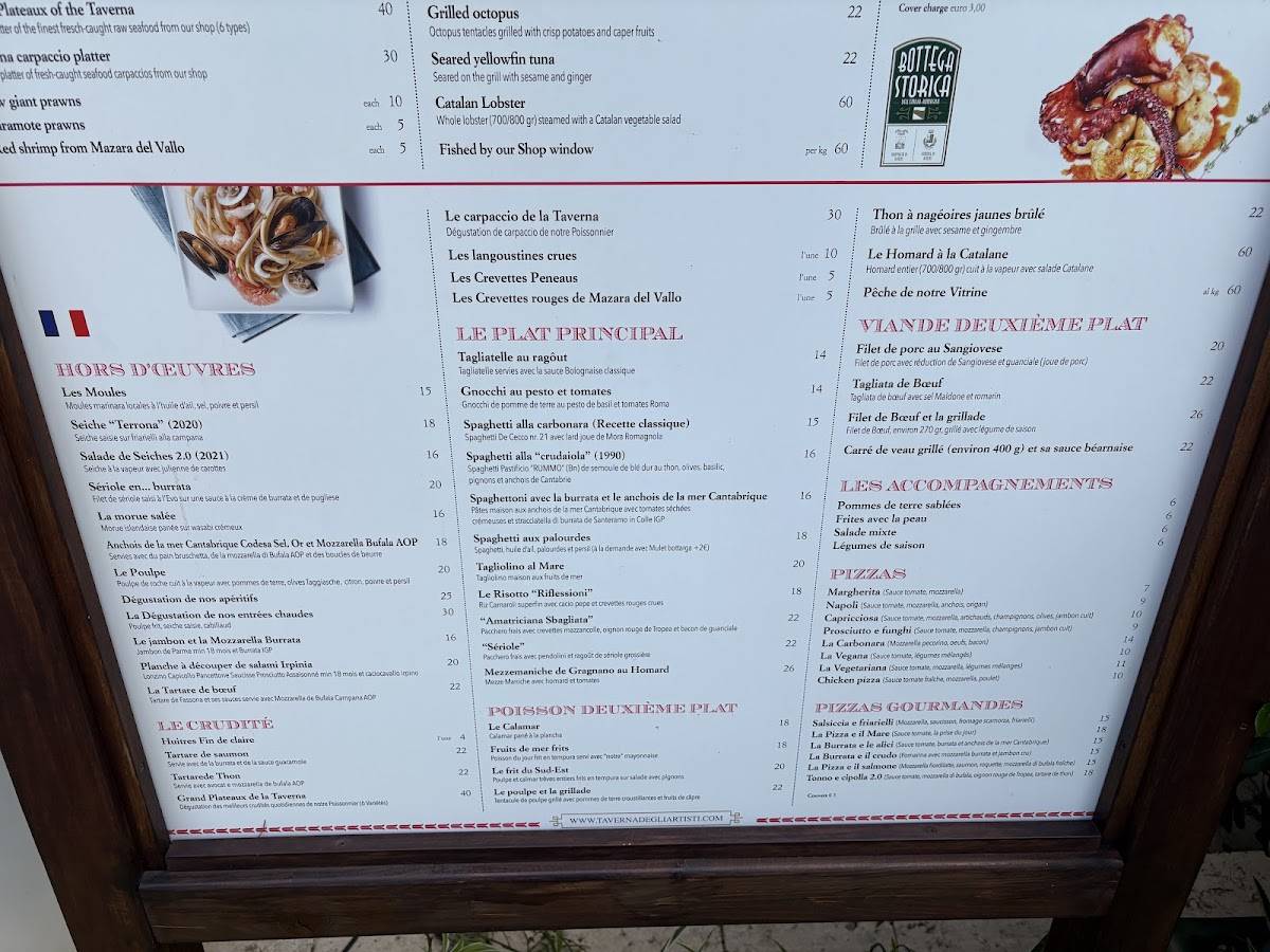 Menu di Taverna degli Artisti 