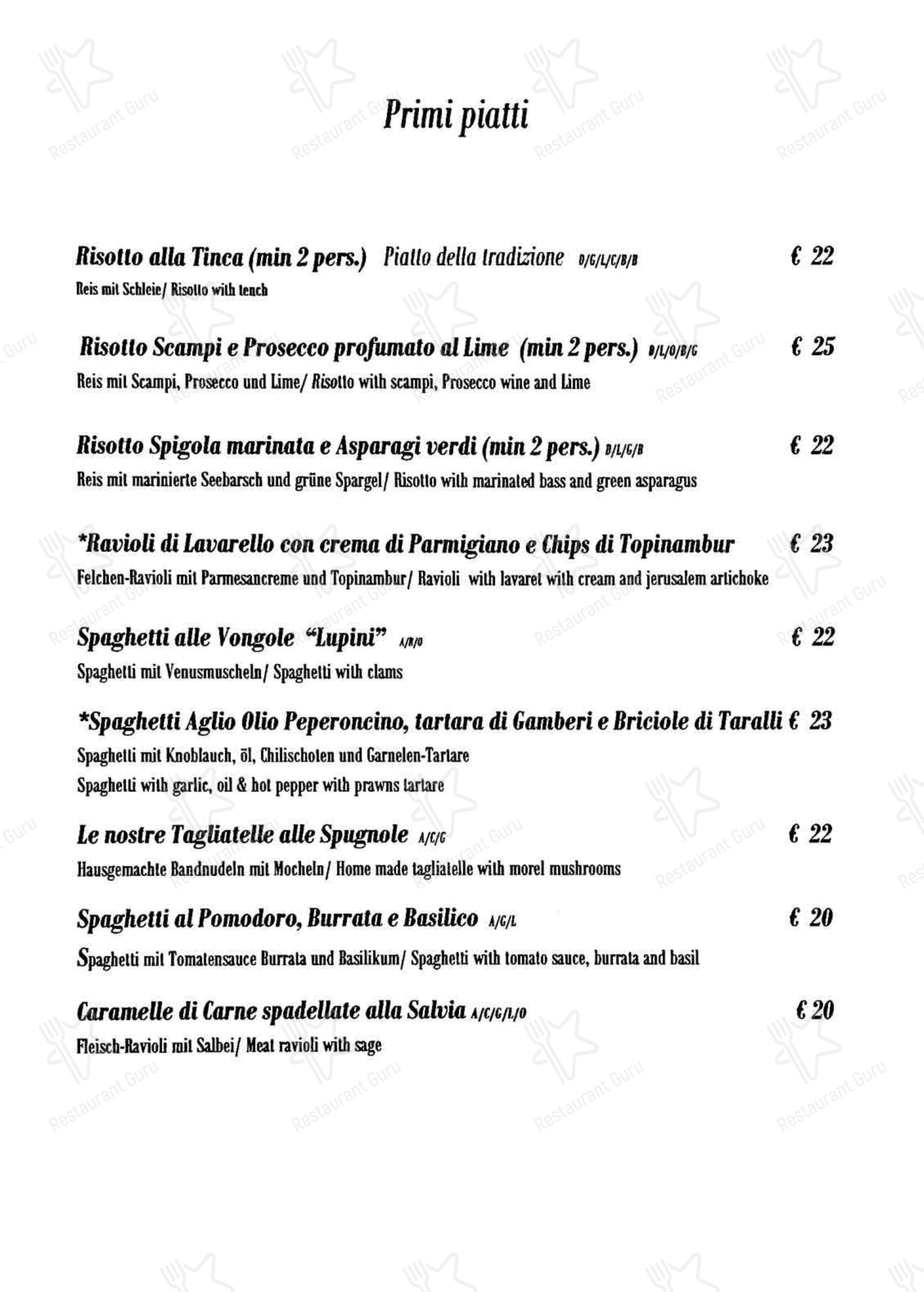 Menu bar per La Taverna da Oreste ristorante