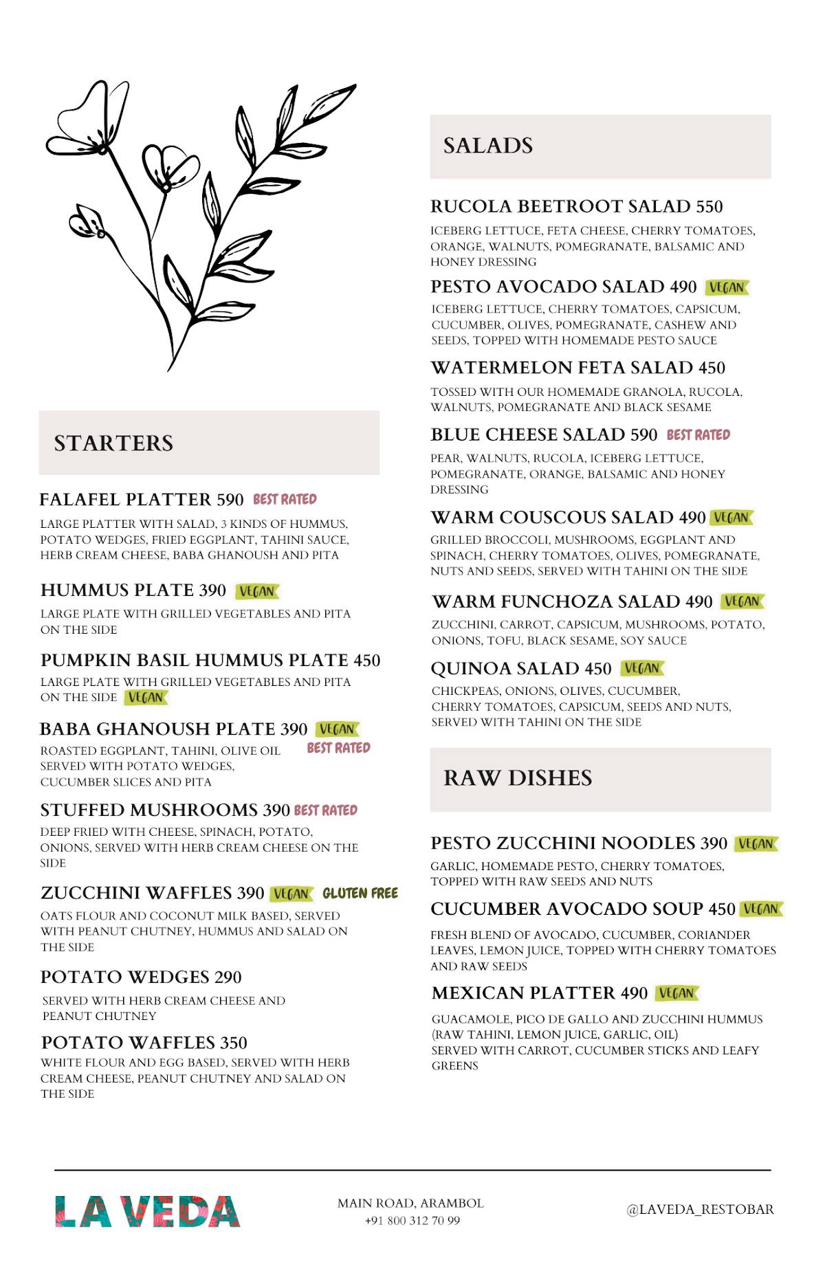 La Veda Resto&Bar menu