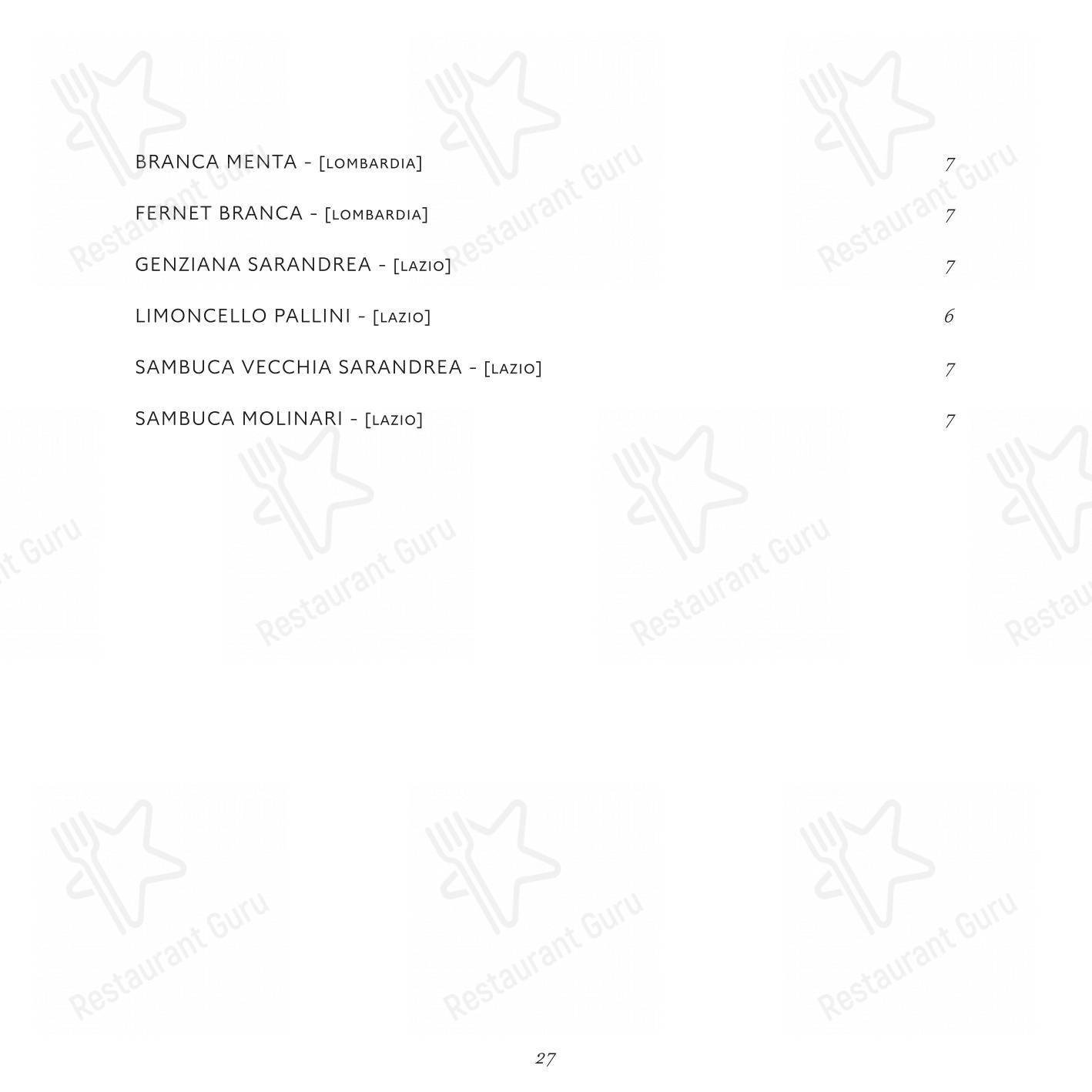 Menu di La Zanzara - Крафт меню