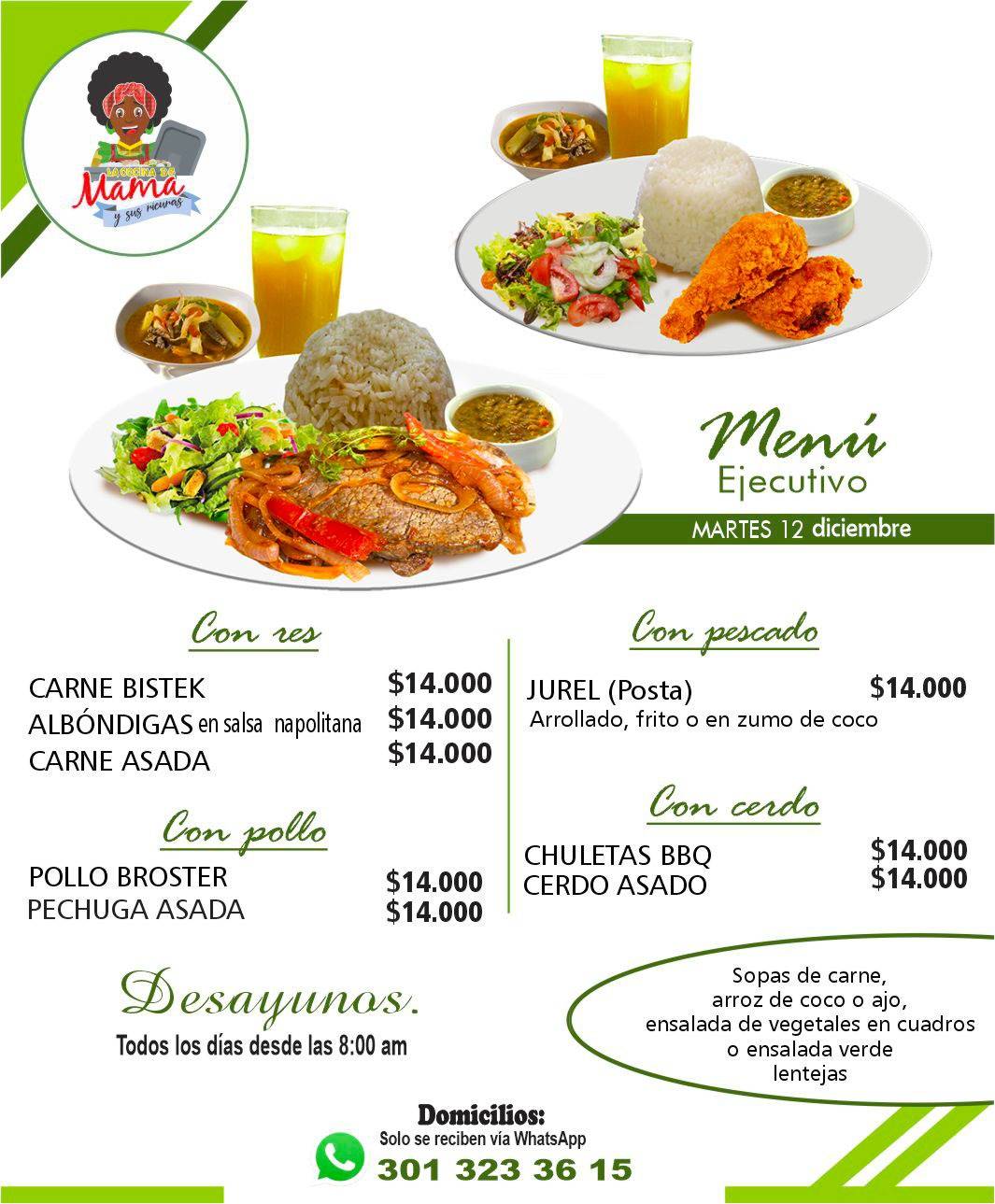 Carta del restaurante La cocina del mamá y sus ricuras, Cartagena