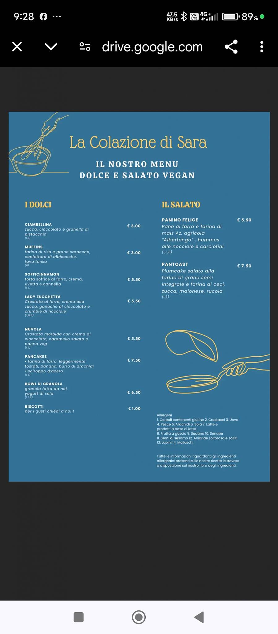 Menu di La colazione di Sara 