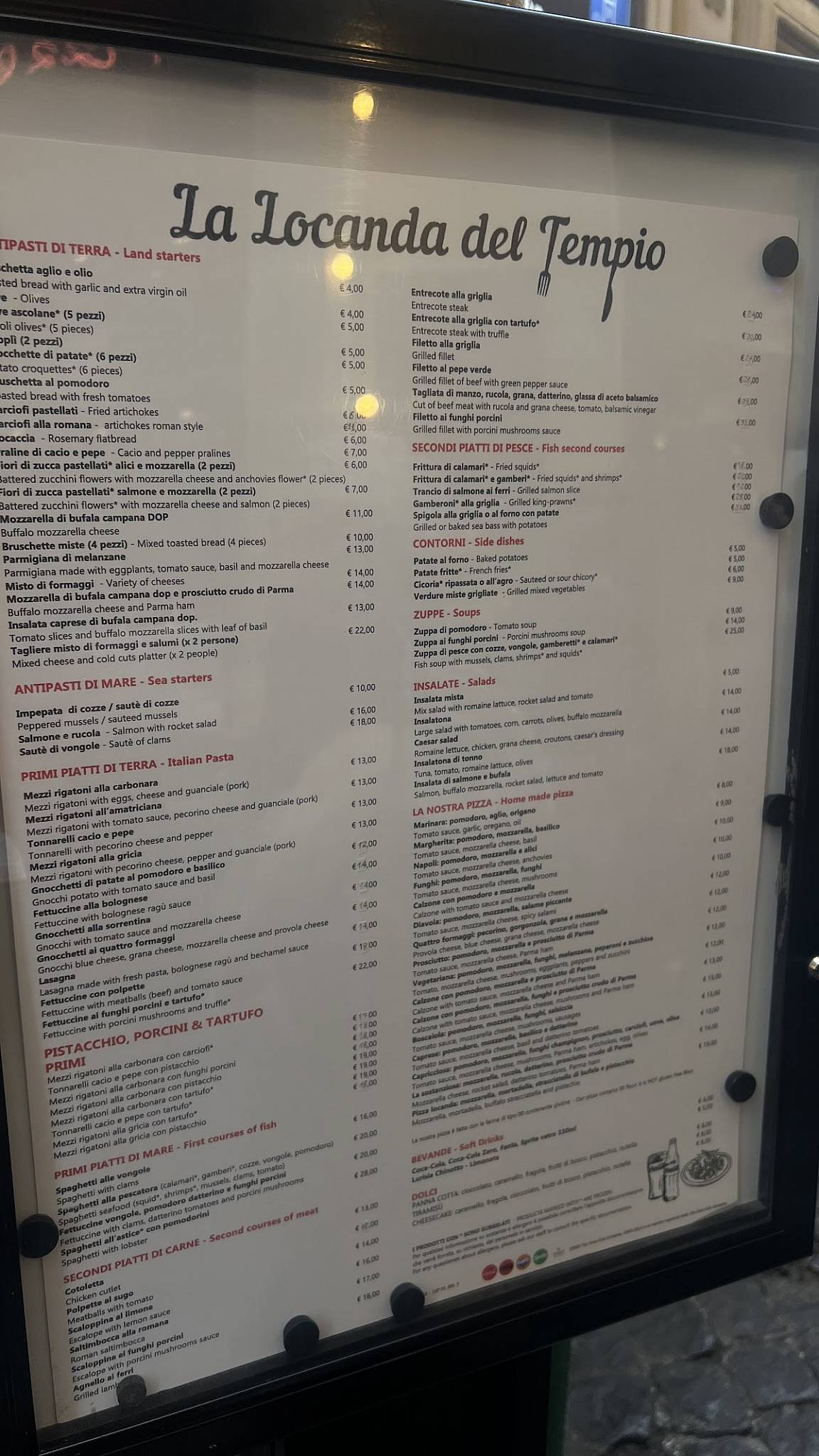 Menu di La locanda del Tempio 