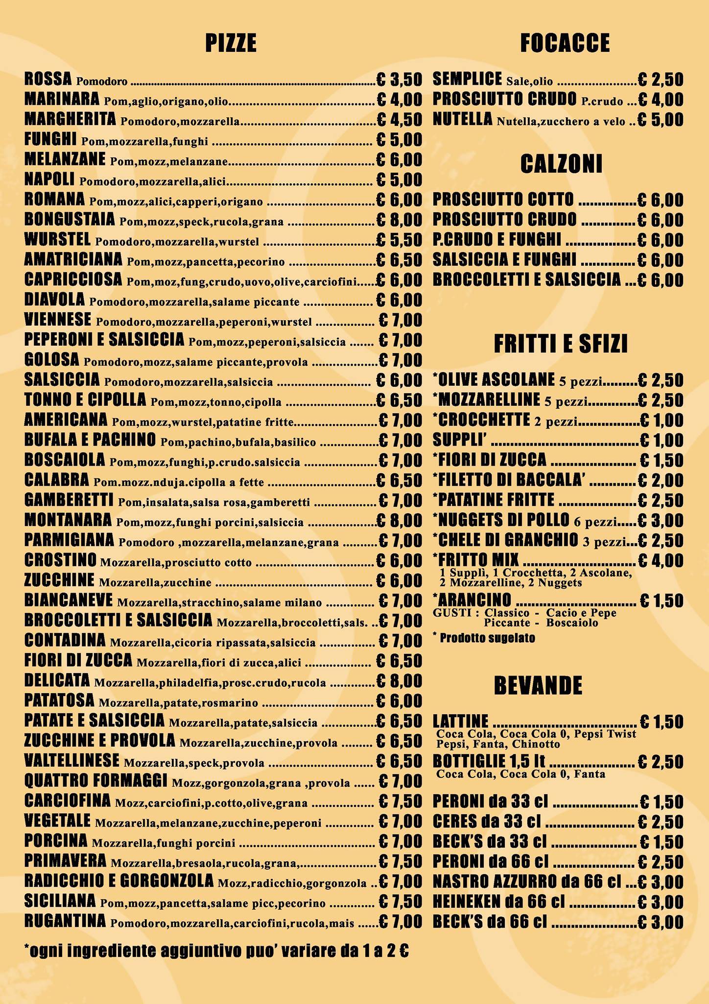 Menu di La pizza di Tizio 