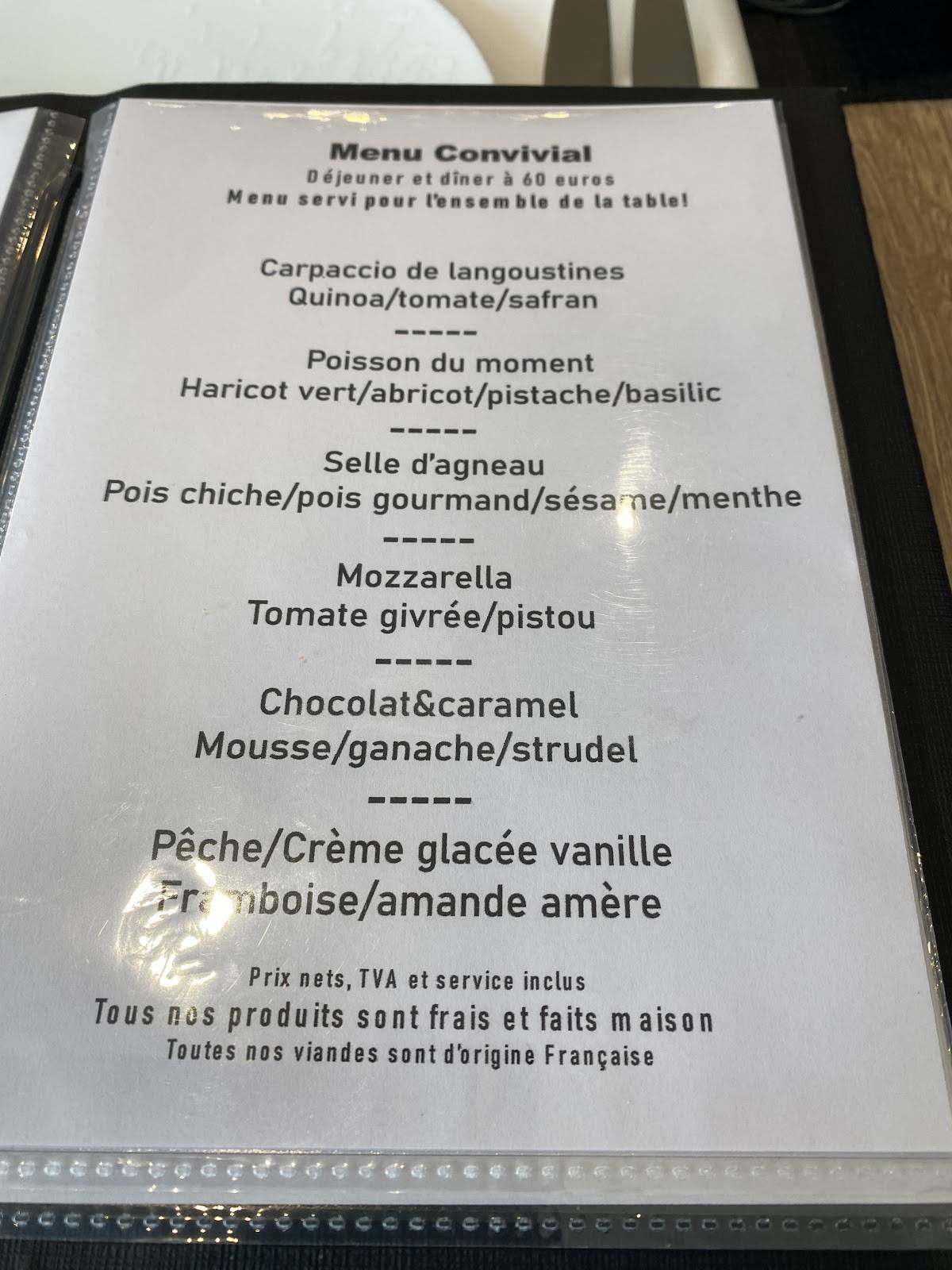 Menu de La table d'hôtes