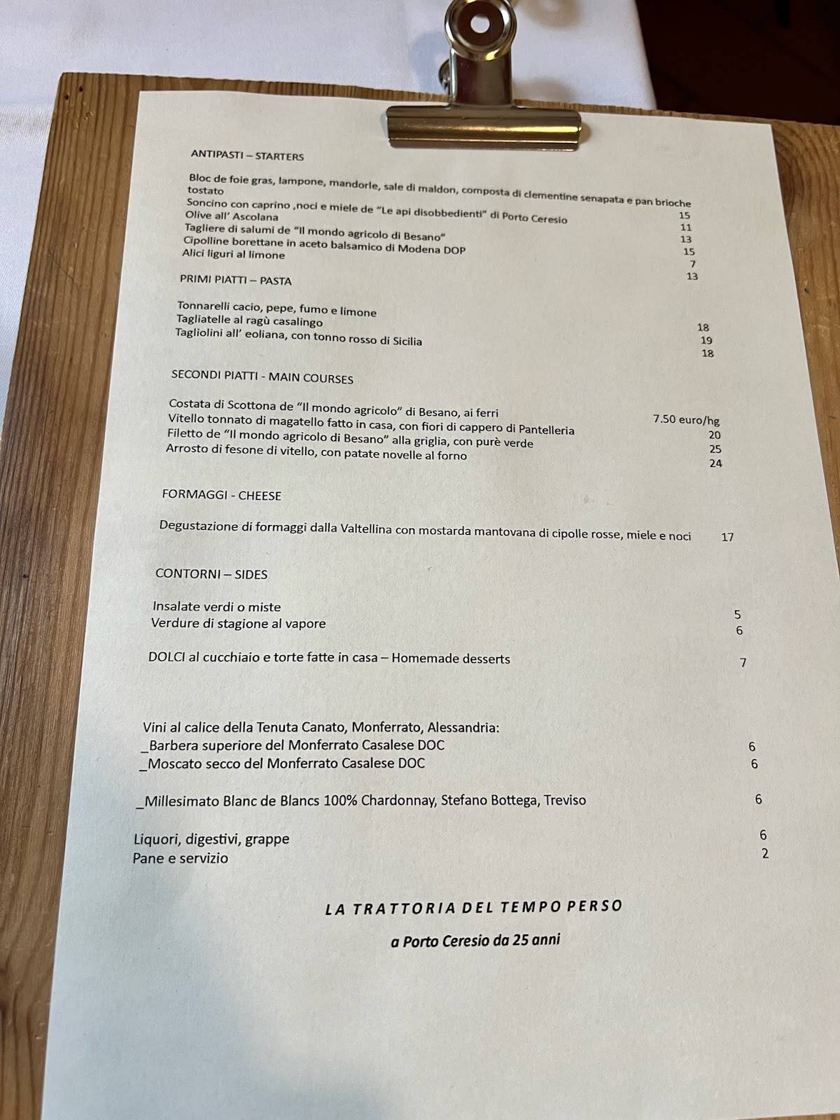 Menu di La trattoria del tempo perso 