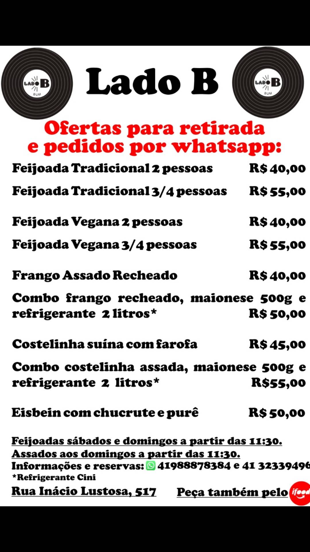 Lado B cardápio
