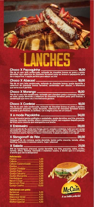 Paçokinha - Restaurante e Lancheria cardápio