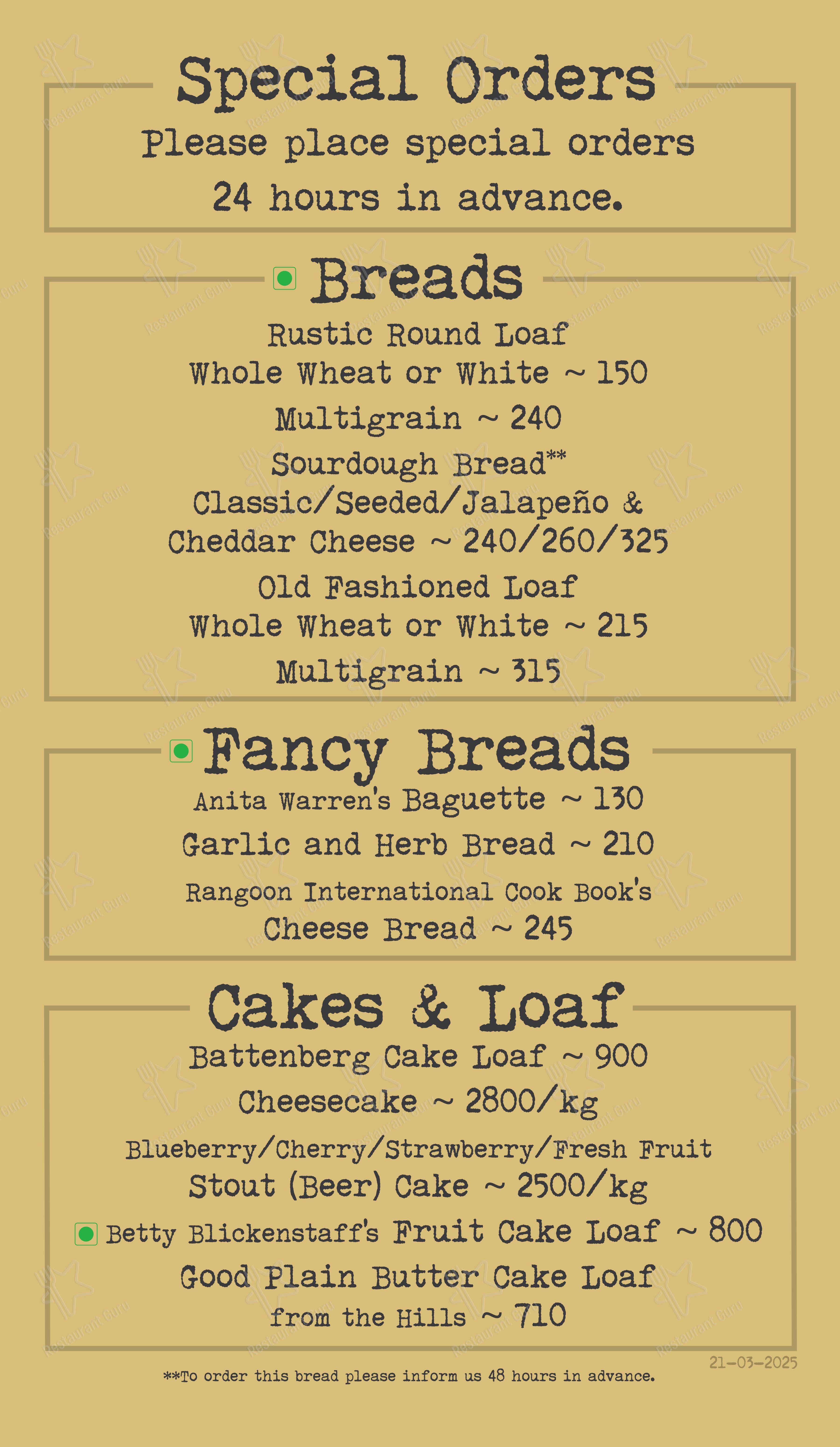 Landour Bakehouse in Mussoorie - Menu