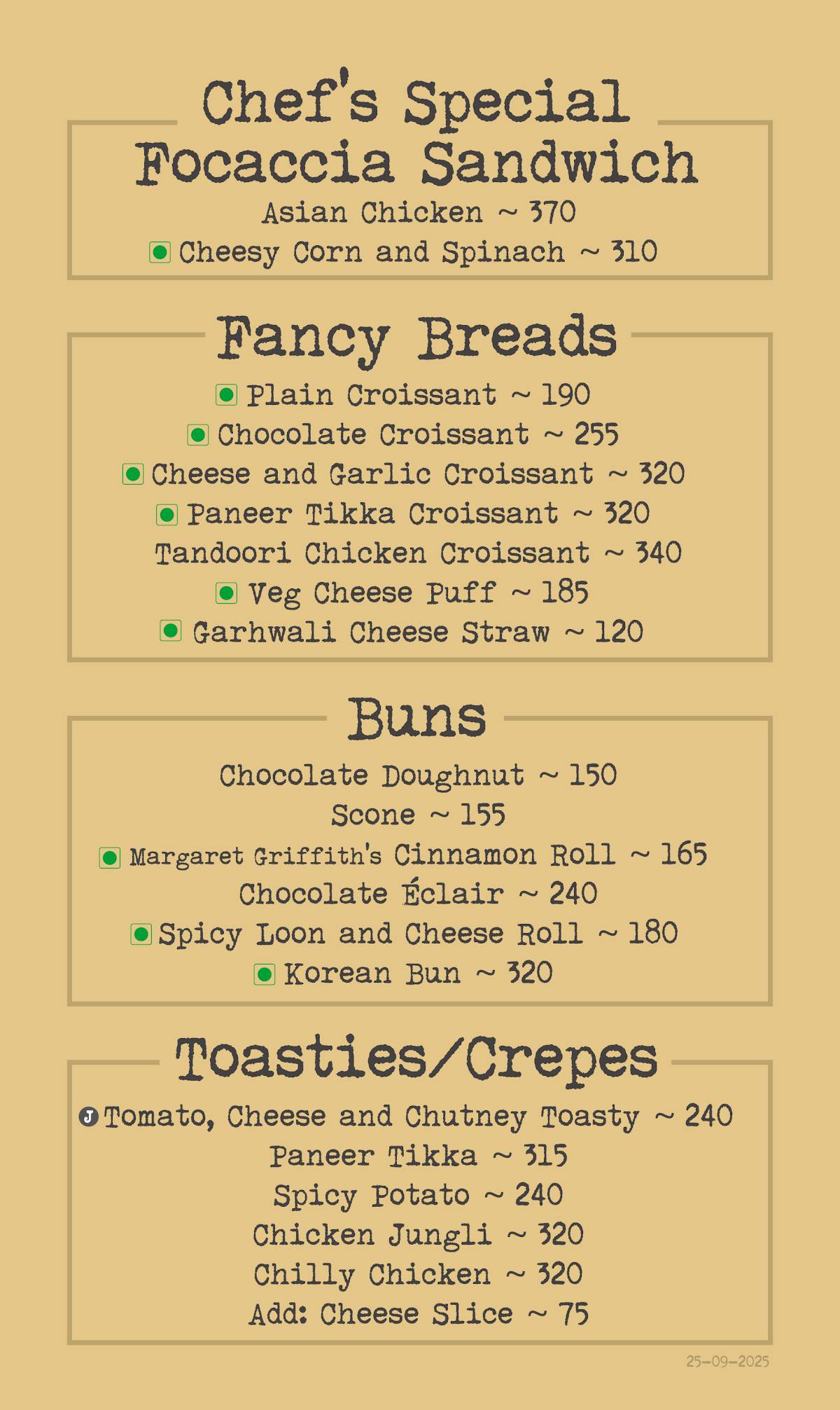 Landour Bakehouse menu