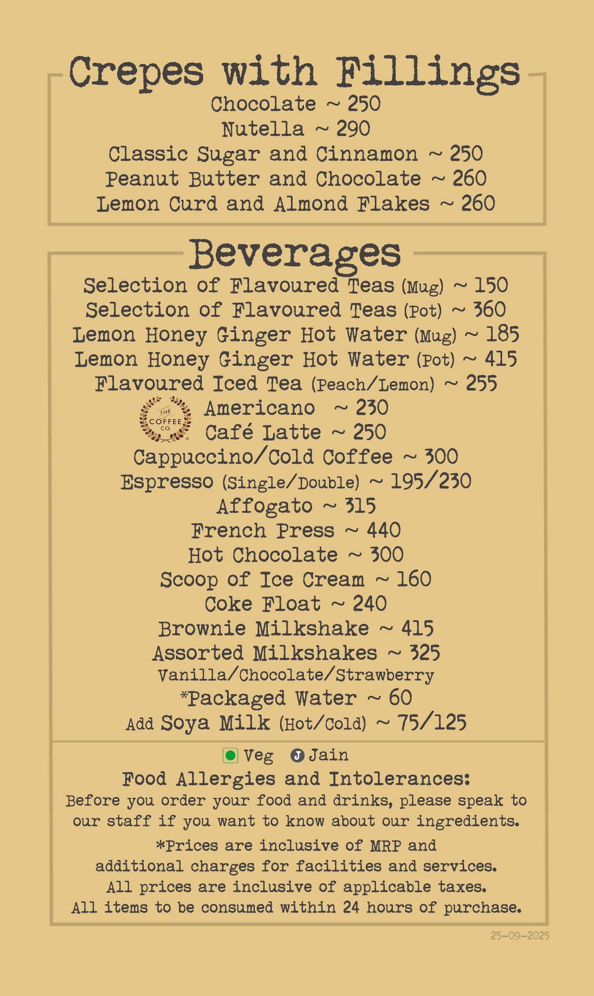 Landour Bakehouse menu