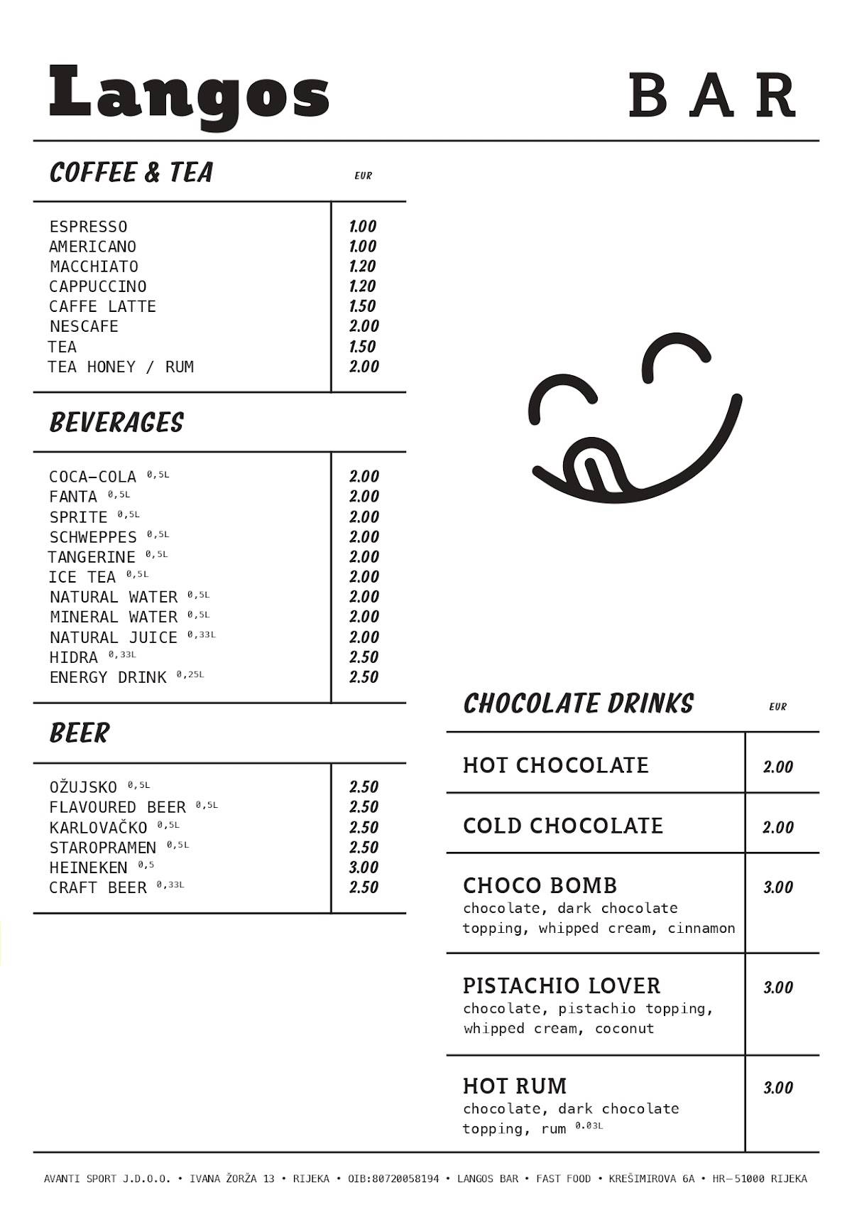 Menu di Langos bar Rijeka 