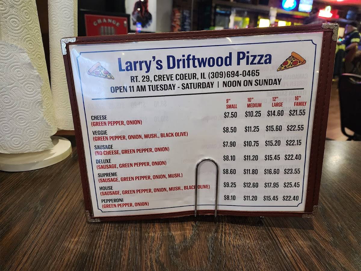 Menu at Larry's Driftwood Pizza pizzeria, Creve Coeur, 661 S Main St