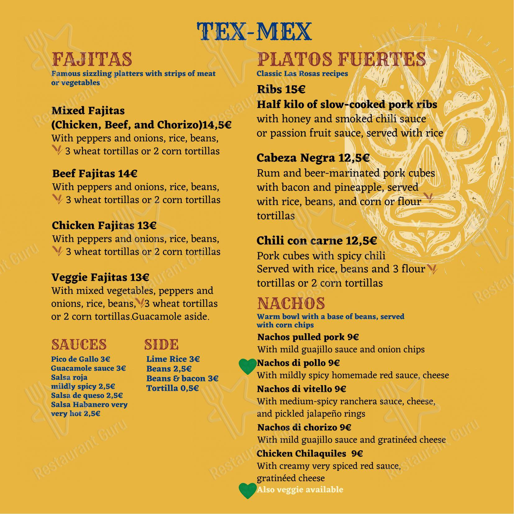 Menu di Las Rosas - 菜单