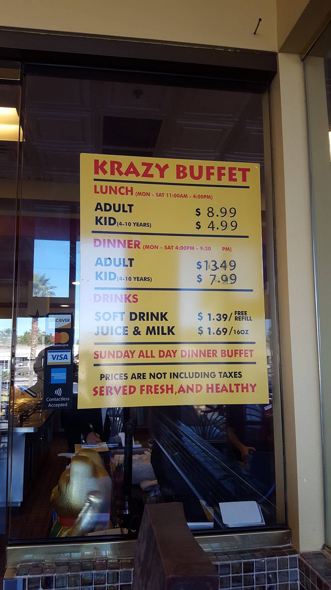 Menu at Krazy Buffet restaurant, Las Vegas, W Sahara Ave