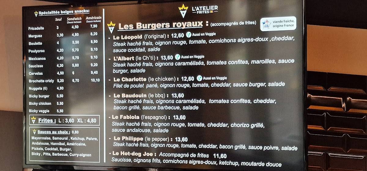 Menu de L’atelier Frites